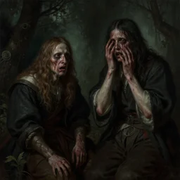 horror scene, eerie atmosphere, despair, extreme fear, by rembrandt and max hay, intricate, detailed, photorealistic imagery, artstation