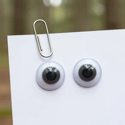 office paperclip, 📎, googly 👀, in the woods, photography, depth of field, 4 k resolution