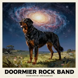 the 1920s poster of galaxy doberman rock band, by Edward Hopper and James Gilleard Zdzis