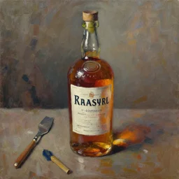 palette knife, impasto oil painting of whiskey bottle by cordelia wilson, thick paint brush strokes, art by anders zorn, wonderful masterpiece by greg rutkowski, beautiful cinematic light, american romanticism by greg manchess, creation by tyler edlin