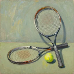 a tennis racket and tennis ball sitting in the sun by Matisse, oil painting