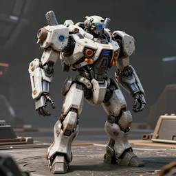 a breathtaking octane render of a titanfall mech with its pilot next to it, ray traced, rtx