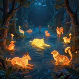 detailed luminance animals in paradise, subsurface scattering, cinematic atmosphere, by Jean Giraud, Alex Grey, Zdzislaw Beksiński, Dan Mumford, Patiphan Sottiwilaiphong, octane render, Vray, Arnold