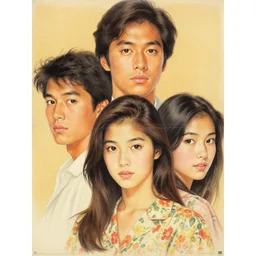 michael c hall portrait by ikenaga yasunari and ayana otake and ko rakusui, 6 0 s poster, drawing, realistic, sharp focus, japanese, dreamy, nostalgia, faded, golden hues, floral clothes