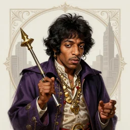 a portrait of jimi hendrix as a wizard, urban motifs, intricate, elegant, highly detailed, digital painting, trending on artstation, concept art, smooth sharp focus, illustration, art by artgerm and greg rutkowski