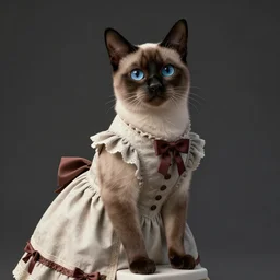 Siamese cat wearing a victorian era dress, digital art, highly detailed, concept art, character design, octane render, unreal engine,