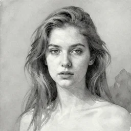 beautiful woman portrait, grey, colorless and silent, watercolor portraits by David downton