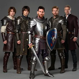 medieval fantasy half length d & d portrait photo of leonel messi as a d & d armored fighter with sword and shield, photo by philip - daniel ducasse and yasuhiro wakabayashi and jody rogac and roger deakins