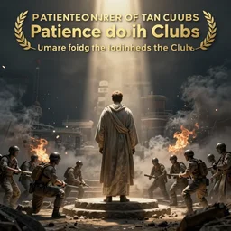 Patience during  a war on the outside of the clubs, concept art, ultra realistic, super detailed, photorealistic, cinematographic, epic lighting, religious