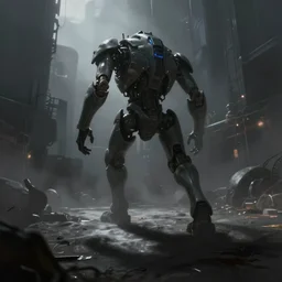 powerful shadow biped moving through dark city, fantasy realism hyper-realistic, octane render, epic painting