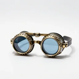 crystal steampunk goggles, studio product photography, isolated on a pure white background, centered, entire object in frame, sharp focus, soft studio lighting