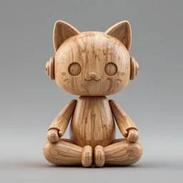 8k octane render ultra photorealistic detailed a wooden sculptureart toys wooden on feet very cute robot with cat ears zen meditation-H 768