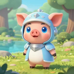 very cute and adorable little piggy knight, big beautiful blue eyes, piglet, fantasy forest landscape, lake, pale blue outfit, Behance, Pokemon, Artstation, trending on artstation, peach and goma style, milk and mocha style, art of silverfox, Yee Chong Silverfox, Sydney Hanson, Sofya Emelenko, Elina Karimova