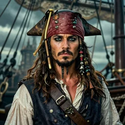 A high fantasy pirate captain on a ship, by Peter Mohrbacher and Craig Mullins, face close up, official media, beautiful, detailed, high quality, wallpaper 4K, epic, trending on artstation and behance, dynamic lightning
