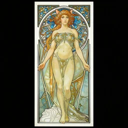 full - body artwork, cattie - brie, by artgerm, cushart krenz, greg rutkowski. art nouveau neo - gothic stained glass by mucha. swirly intricate glass linework background. gaudy colors, sharp edges. ultra clear detailed. 8 k. elegant. octane render