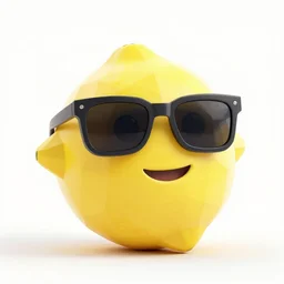 low poly 3 d render of a lemon wearing sunglasses and smiling, white background
