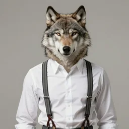 beautiful portrait commission of a male furry anthro wolf wearing a white dress shirt with suspenders in an old-timey desert town. Atmospheric. Character design by charlie bowater, ross tran, artgerm, and makoto shinkai, detailed, inked, western comic book art