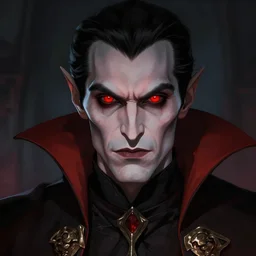 portrait of male dwarven vampire with intense evil red eyes like dracula, concept art, fantasy, artstation, hd 4 k