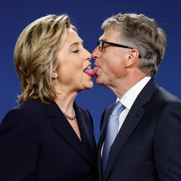 hillary clinton tongue kissing bill gates, dynamic lighting, perfect photo, award winning,