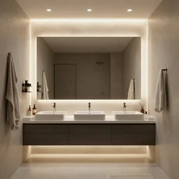 bathroom design with led strip lights archi-viz Alla Prima Method , by Stanley Artgerm Lau, WLOP, Rossdraws, James Jean, Andrei Riabovitchevy, Marc Simonetti, and Sakimichan, ledspace, trending on artstation
