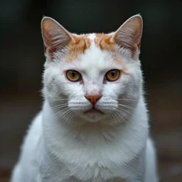 a portrait of a white cat with orange spots, 8k photorealistic, cinematic lighting, HD, high details, dramatic, trending on artstation, view from a distance