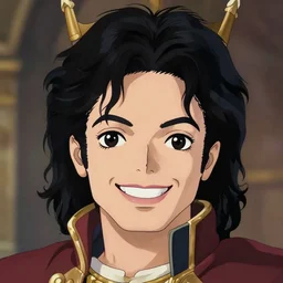 centered!! macro head portrait of medieval lovely smiling king michael jackson, artstation, detailed cartoon, elegant, digital painting, concept art, smooth, sharp focus, illustration, ghibli, makoto shinkai, don bluth, fujita goro, jean giraud, akihiko yoshida, tom whalen 8 k