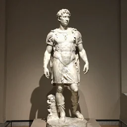 kanye west as a roman statue, on display in a museum, national geographic photo