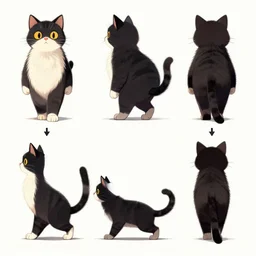cat walking cycle, animation, character sheet, fine details, concept design, contrast, kim jung gi, greg rutkowski, trending on artstation, 8 k, full body, turnaround, front view, back view, ultra wide angle