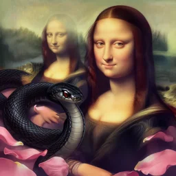 black snake moan, pink petals with a a bored aubrey plaza and christina ricci mixed with mona lisa, intricate, elegant, highly detailed, wonderful eyes, sweet, digital painting, artstation, concept art, smooth, sharp focus, illustration, art by artgerm and greg rutkowski and concept art, rectilinear vaporwave