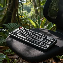 a keyboard on a chair, in dense jungle, 8 k, high - resolution profesional photography, trending on artstation, sunshine, realistic