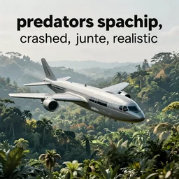 « predators spaceship, crashed, jungle, realistic »