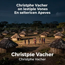 an indigenous tribe living in a small village made of huts by night, art by christophe vacher