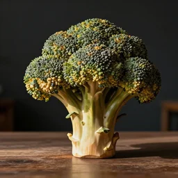 wooden carved sculpture of a piece of broccoli, ebay listing, product picture, shot on iphone