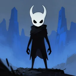 horror art, hollow knight, blue peaks with arms in the background, art by greg rutkowski