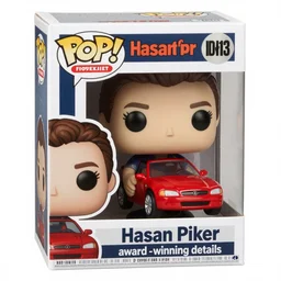 “ very intricate photorealistic photo of a hasan piker funko pop holding a red car on a white background, award - winning details ”