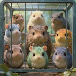 cages in the zoo with many cute cartoon surrealistic sci fi extraterrestial animals inside, sharp face focus, finely detailed features, perfect art, painted by gaston bussiere, makoto shinkai, akihiko yoshida, gaston bussiere, craig mullins, unreal 6 render