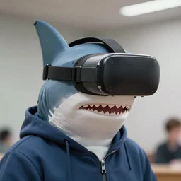 shark wearing vr, by makoto shinkai, greg rutkowski, artstation, high detailed, cgsociety,