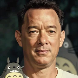 tom hanks in totoro, close up face