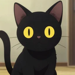 anime visual of a cute black cat, with yellow eyes!!!!, high quality detailed anime, cel shaded, digital art by last exile murata range blue submarine no 6, hd, ambient light