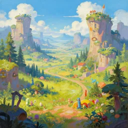 painting of a colorful landscape, in a fantasy world, digital painting, hd, illustration, art by tokenin, trending