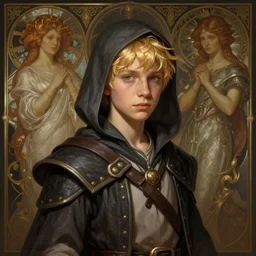 an epic fantasy comic book style portrait painting of a young blonde boy wearing plain thief clothes, d & d, fantasy, intricate, elegant, highly detailed, digital painting, artstation, concept art, matte, sharp focus, illustration, art by artgerm and greg rutkowski and alphonse mucha, wheel of time style