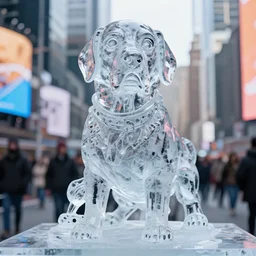 snoop dog ice sculpture in times square, photorealistic, 8 k resolution, high detail