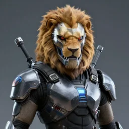cyber cyborg ninja lion mask helmet metal gear solid artic suit swat commando, global illumination ray tracing hdr fanart arstation by sung choi and eric pfeiffer and gabriel garza and casper konefal, a spectacular view cinematic rays of sunlight comic book illustration, by john kirby