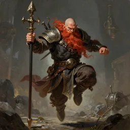 Angry Dwarven Monk, Bald, Red Beard, Jumping, Ivan Aivakovsky, Boris Vallejo, epic fantasy character art, D&D Concept Art, full length, Realistic, Regal, Refined, Detailed Digital Art, Oil Paining, Exquisite detail, post-processing, masterpiece, Cinematic Lighting, Unreal Engine, 8k, HD