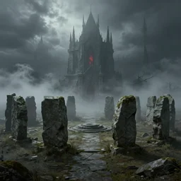 ancient stone circle lovecraft cult, gloomy and foggy atmosphere, octane render, rembrandt, cgsociety, artstation trending, horror scene, highly detailded