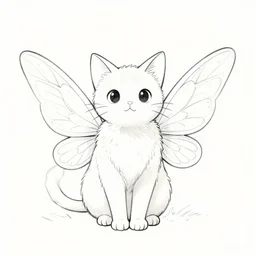 lineart sketch of a fairy cat, adorable, makoto shinkai, studio ghibli, detailed, fairy wings, cute cat