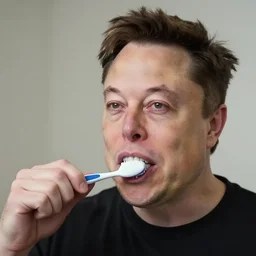 Elon Musk brushing teeth