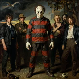 freddy krueger in the style of wayne barlowe, gustav moreau, goward, bussiere, roberto ferri, santiago caruso, luis ricardo falero, dali