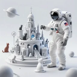 an astronaut discovering a secret city build by cats on an alient planet. concept art by victor mosquera and ( petros afshar ), kurzgesagt style. ( storybook illustration ), colourful 2 d cartoon, luminescent. space art, cosmic horror. behance contest winner.