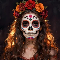 Illustration of a sugar skull day of the dead girl, art by jack gaughan
